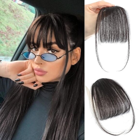 100% Real Human Hair Wispy Bangs - Clip In Wispy Bangs - Dark Brown - Picture 1 of 7